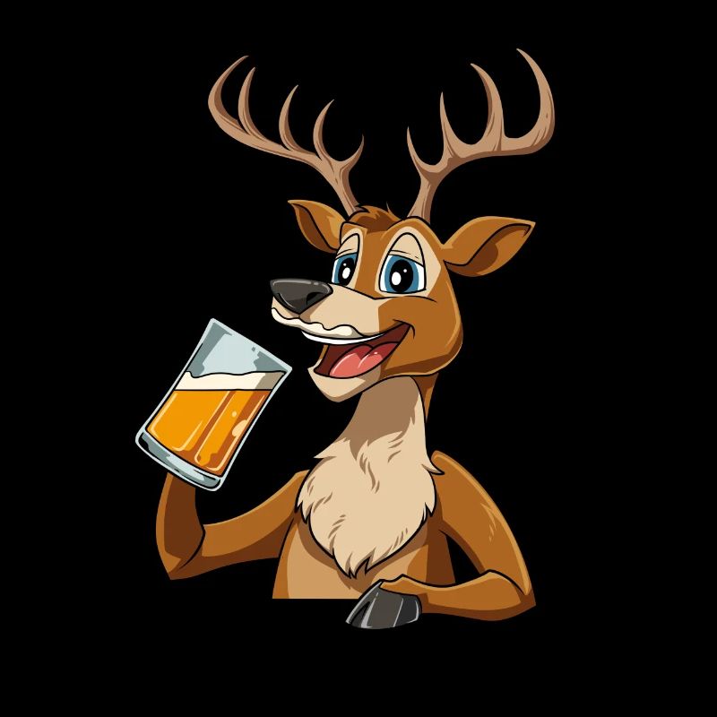 Hirsch trinkt Bier für einen Jäger