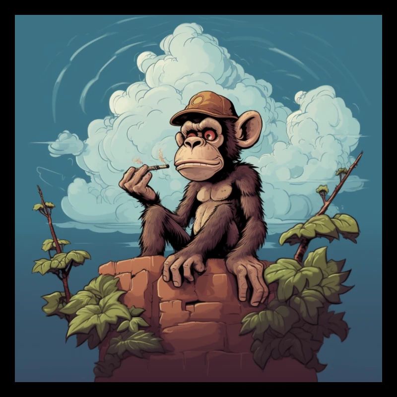 monkey on a tree with a cigaret