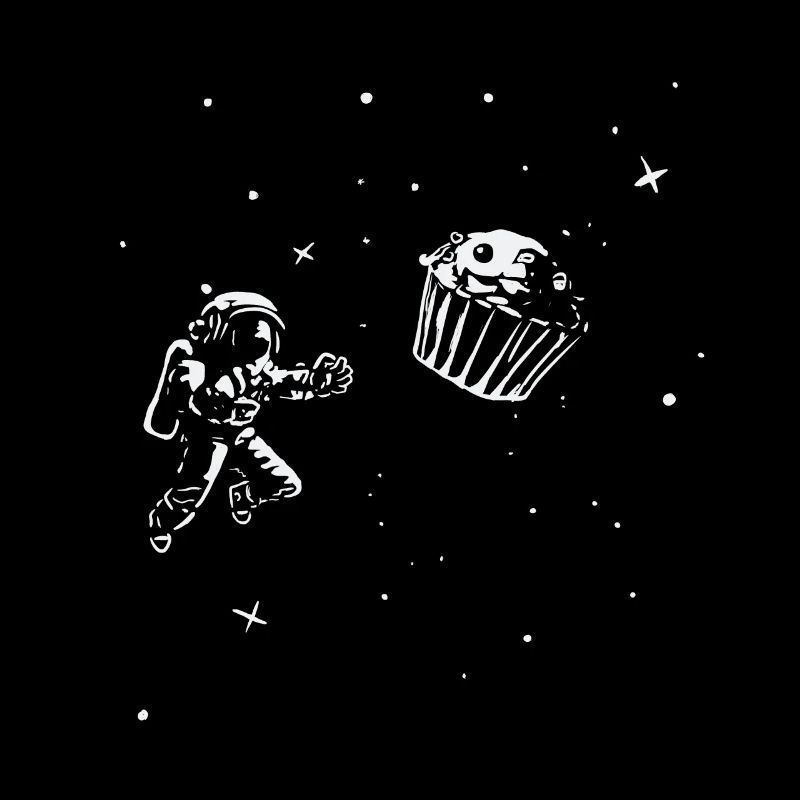 Astronaut schwebt Muffin im Weltall hinterher