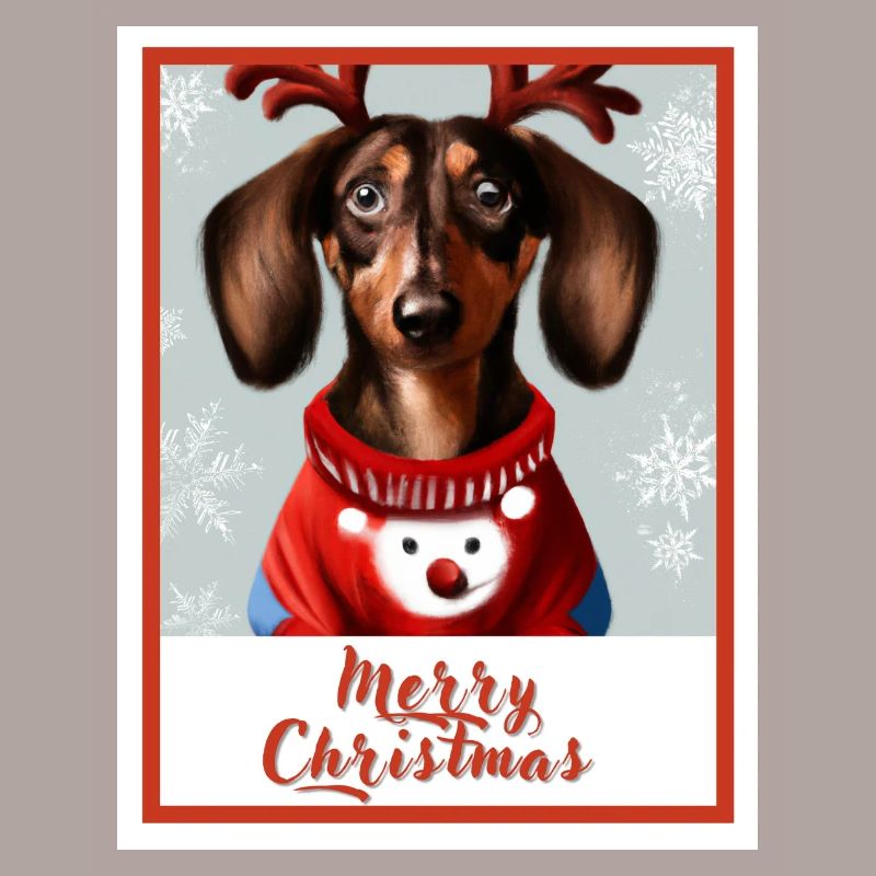 Porträt eines Dackels im roten Weihnachtspullover
