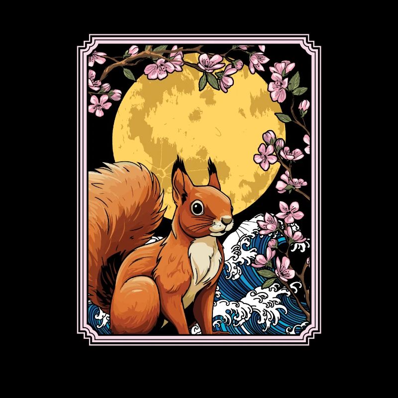 Eichhörnchen Japan Cherry Blossom Moon