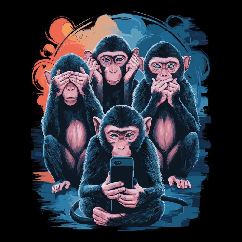 Wise Monkey With Mobile Phone Funny Multi Media Design