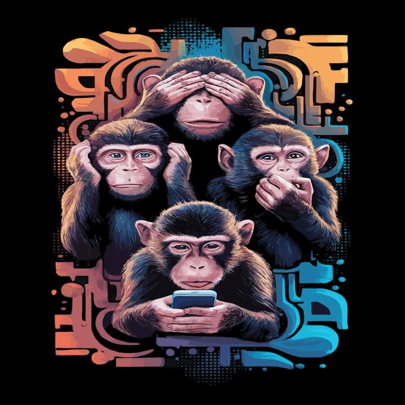 Wise Monkey With Mobile Phone Funny Multi Media Design