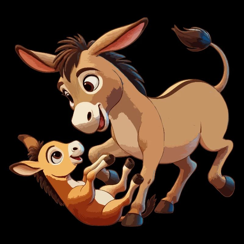 La mère âne batifole avec l’enfant brun