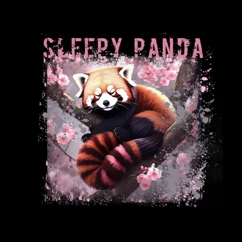 panda endormi, panda roux, sakura, fleur de cerisier, panda,