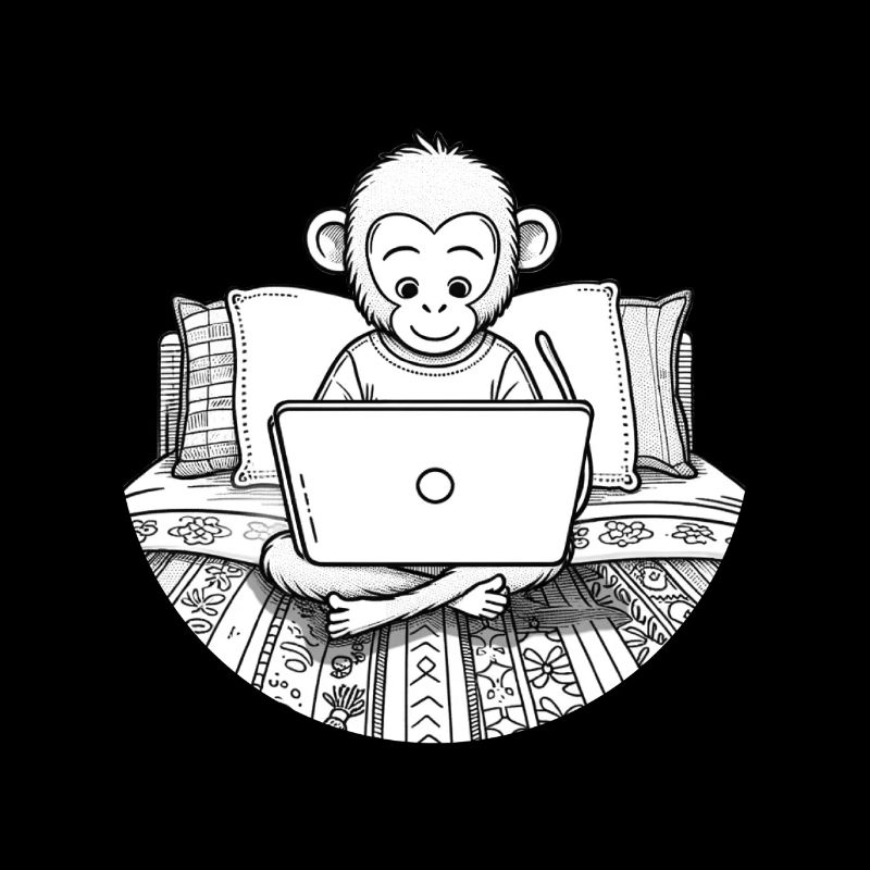 Monkey on Bed in Home Office