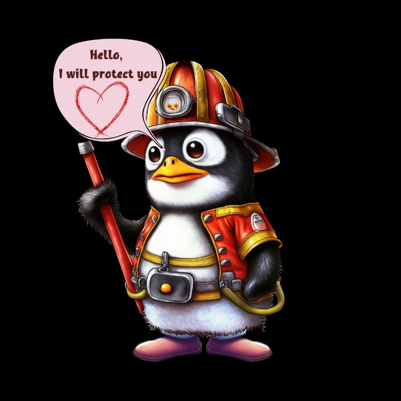 Firefighter, i will protect you, penguin