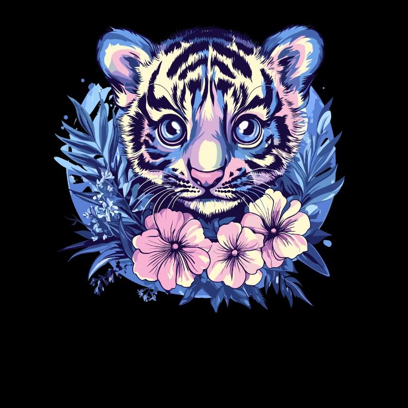 Bébé tigre avec des fleurs