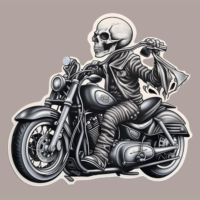 Skeleton on motorcycle