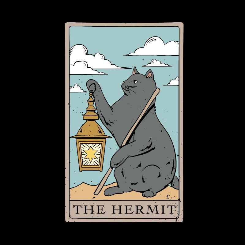 Conception de carte de tarot Cat The Hermit pour un taro