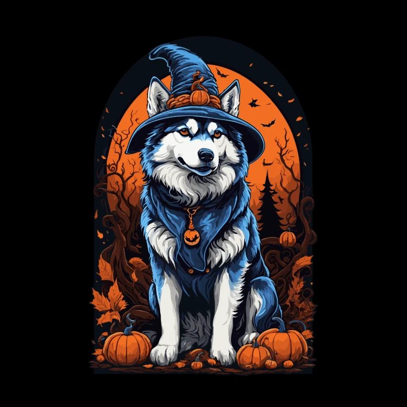 Siberian Husky With Witch Hat Halloween Husky