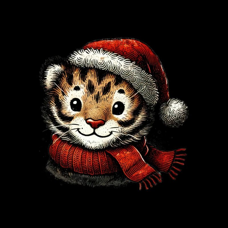 Mignon tigre de Noël avec chapeau