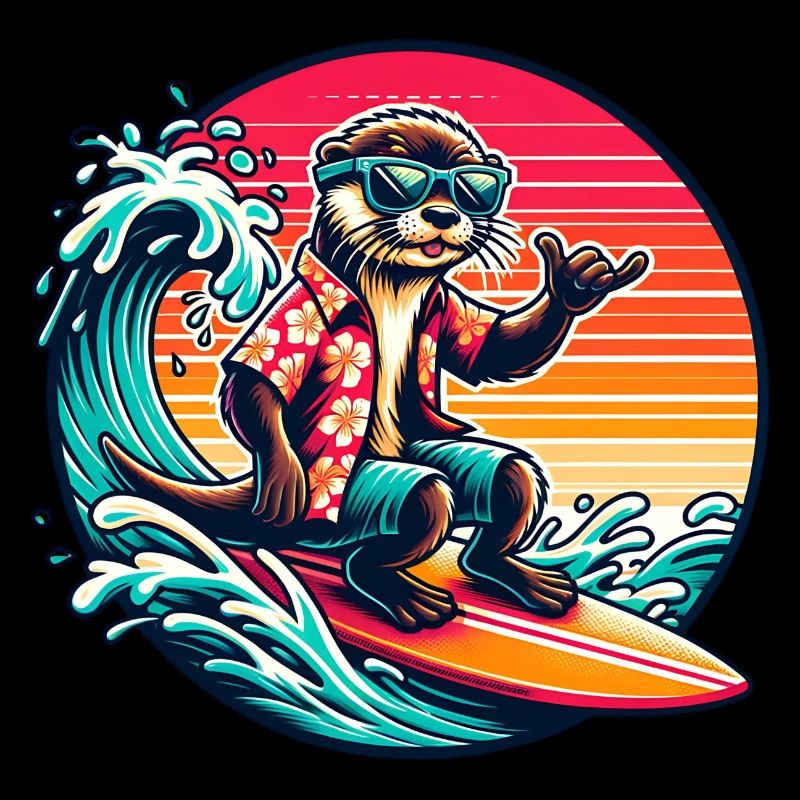 Graphique cool de loutre de surf dans un style rétro