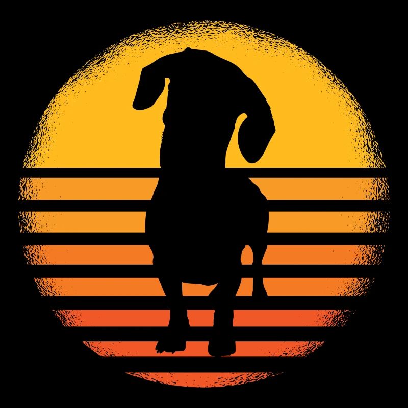 Dackel Dachshund Teckel Silhouette mit retro Sonne
