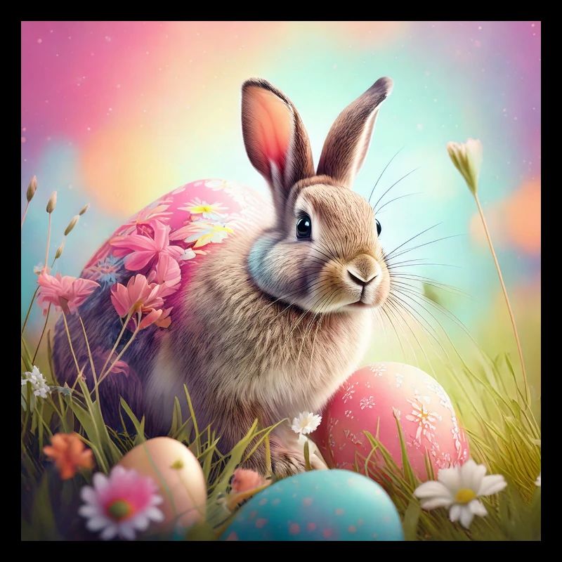 Colorful Easter bunny with cheerful patterns