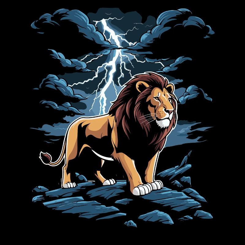 A lion during a thunderstorm