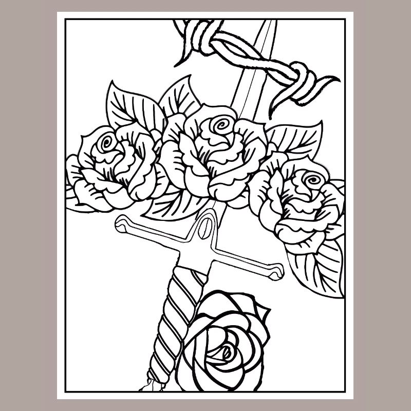 Dagger Tattoo #3 Coloring Page Pattern