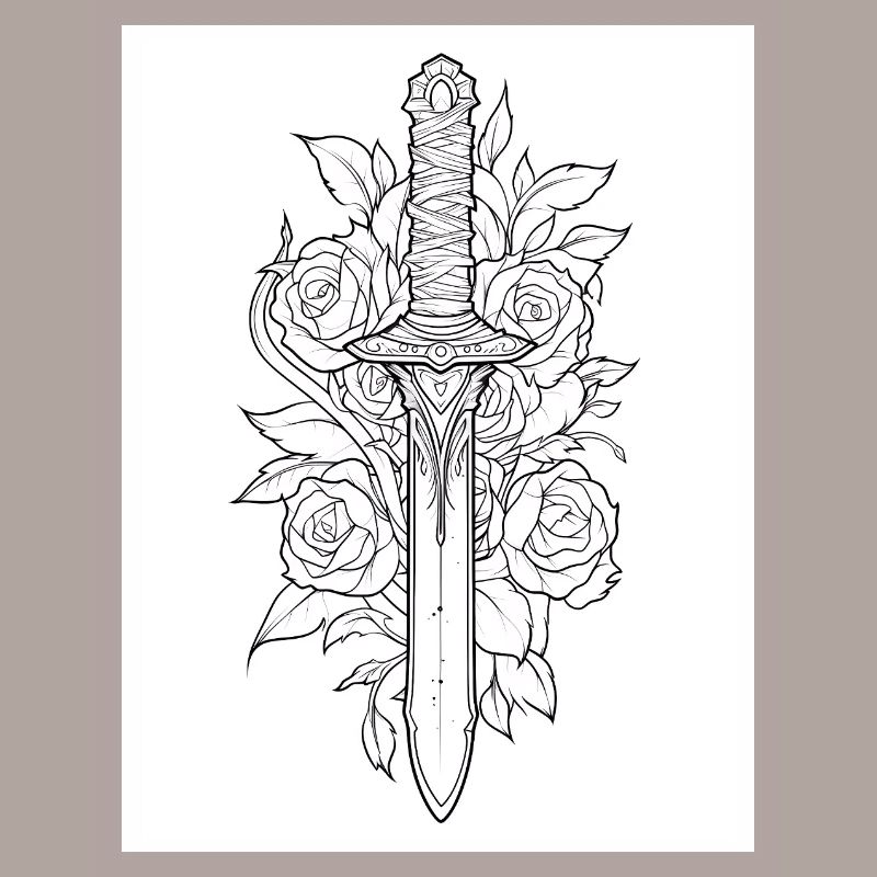 Dagger Tattoo #4 Coloring Page Pattern