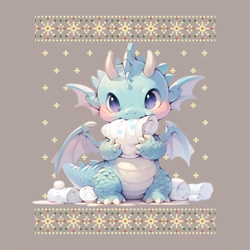 Dragon kawaii dans le style pull de Noël moche