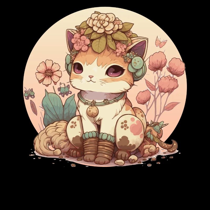 Cottagecore Mignon Bébé Chaton Chaton Fleur Anime Sola