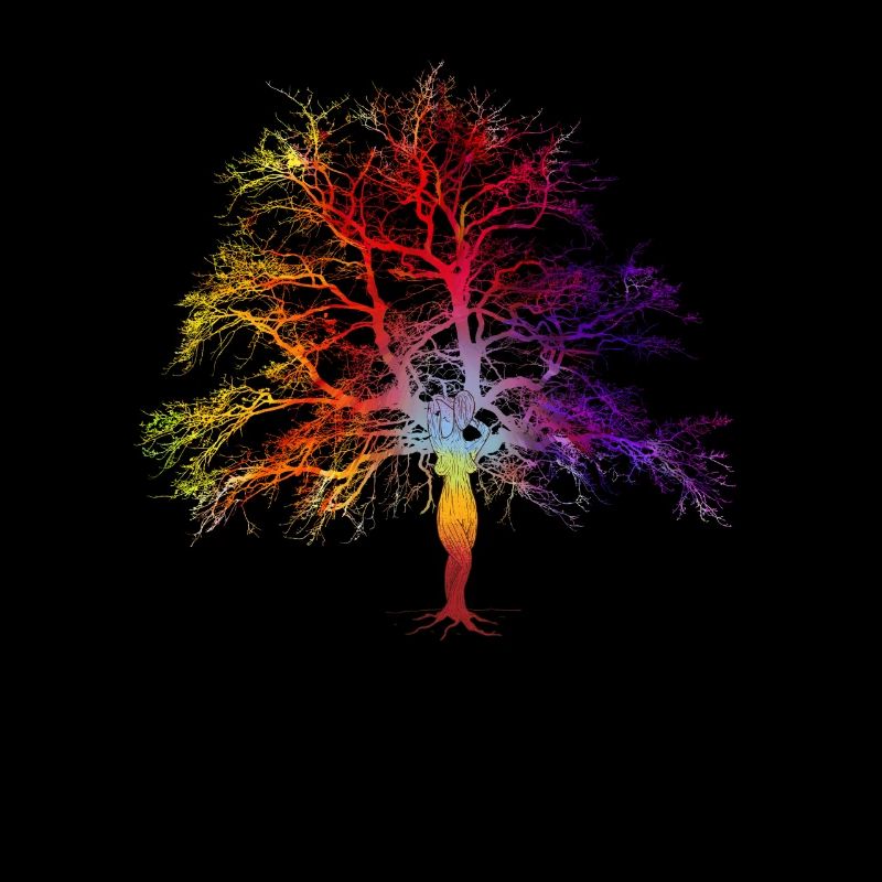 Fantasy tree woman gradient chakra forest peace