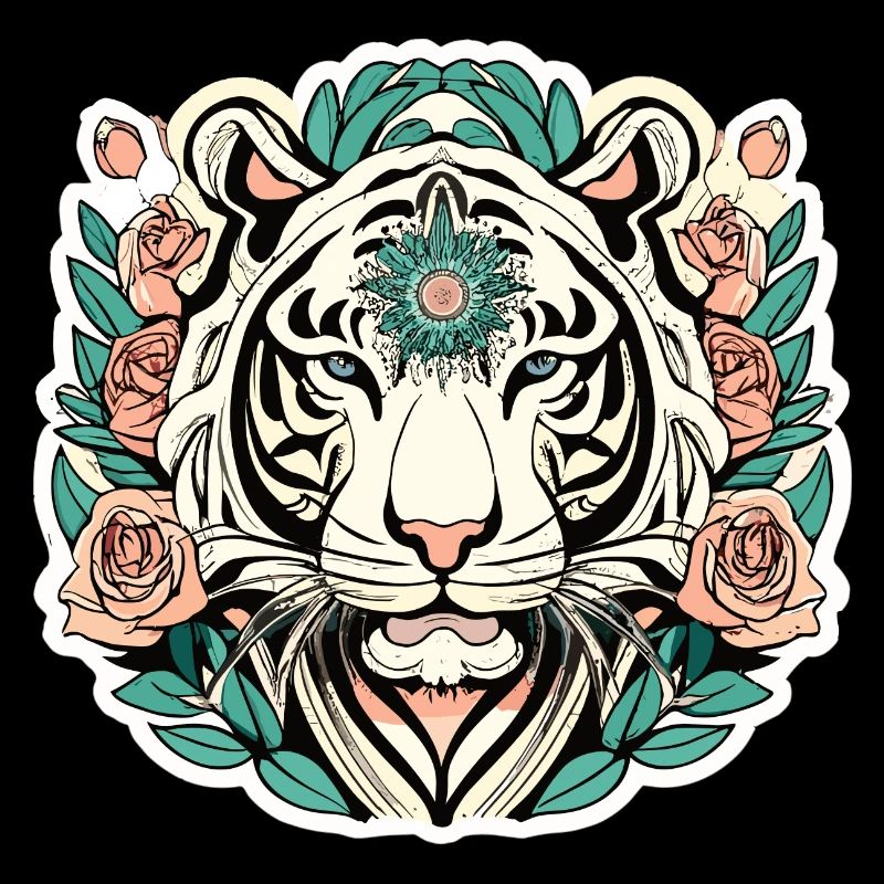 Tiger mit Rosen Blüten Geschenk