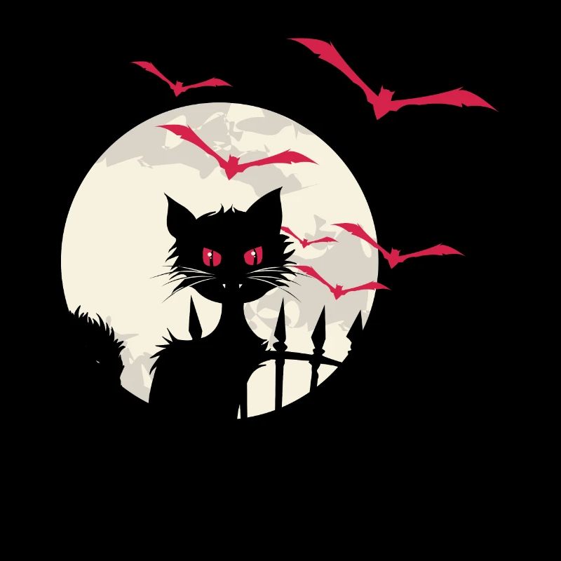 Halloween Kitty Full Moon Bats