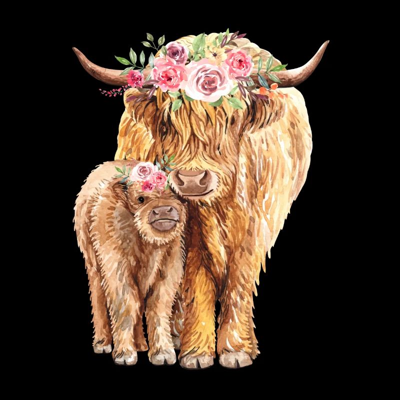 Vache avec aquarelle de fleurs de veau