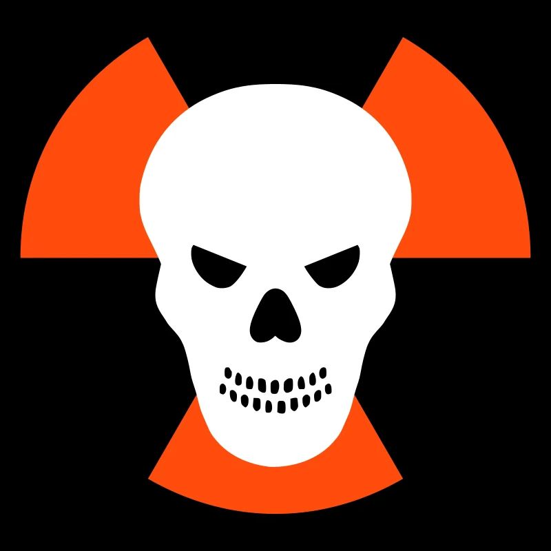 Schädel mit bösem Blick vor Strahlenwarnzeichen