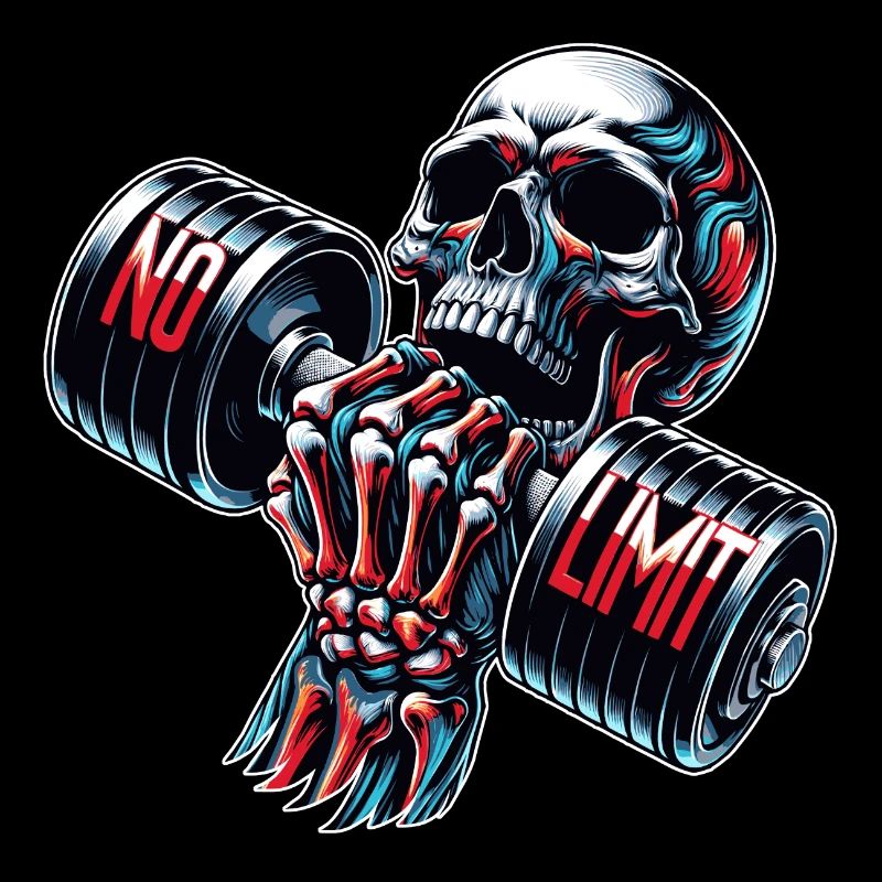 No Limit Workout Bodybuilding Skull mit Hantel
