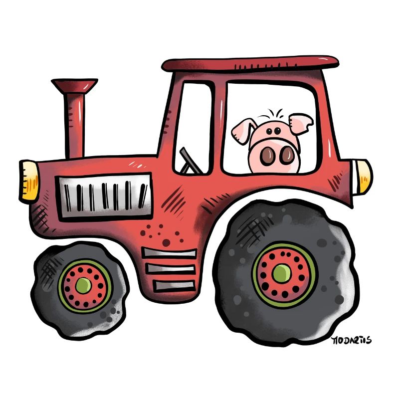 Pig driving a tractor