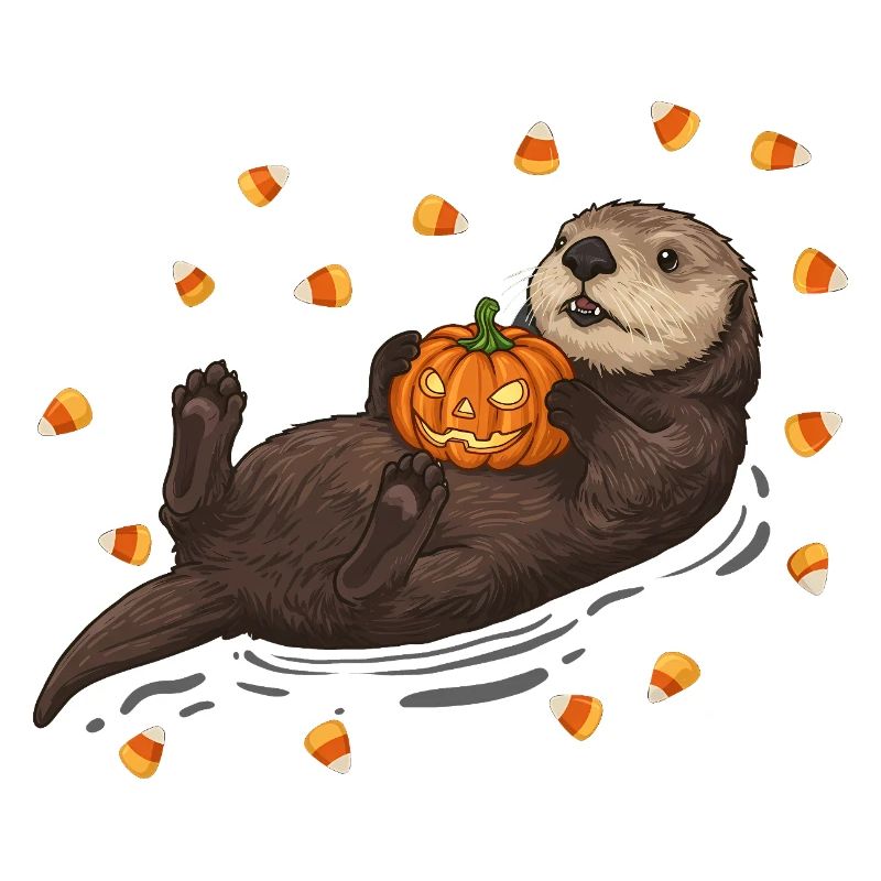 Loutre joueuse avec citrouille