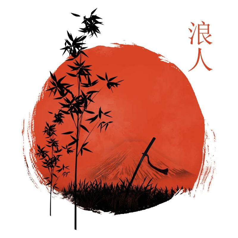 Soleil rouge et bambou avec épée Katana