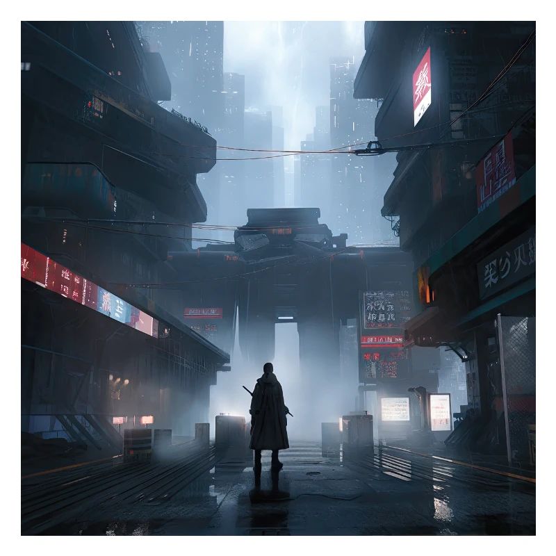 Shadow Ronin: Samurai Silhouette in a Rainy