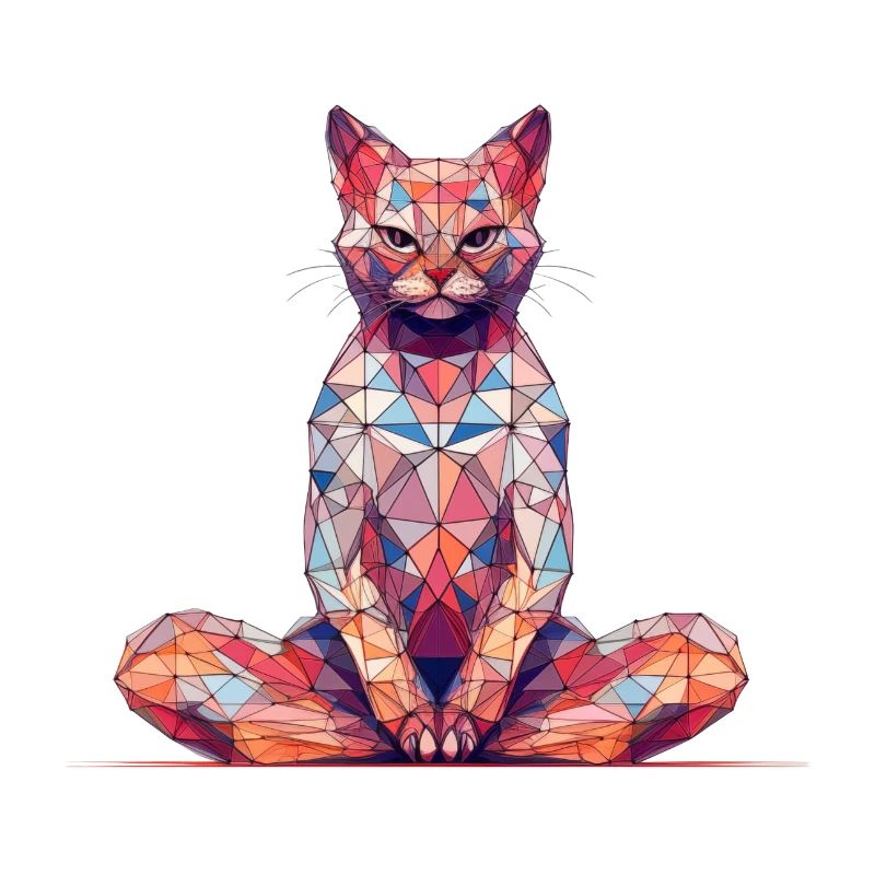 Chat polygonal multicolore