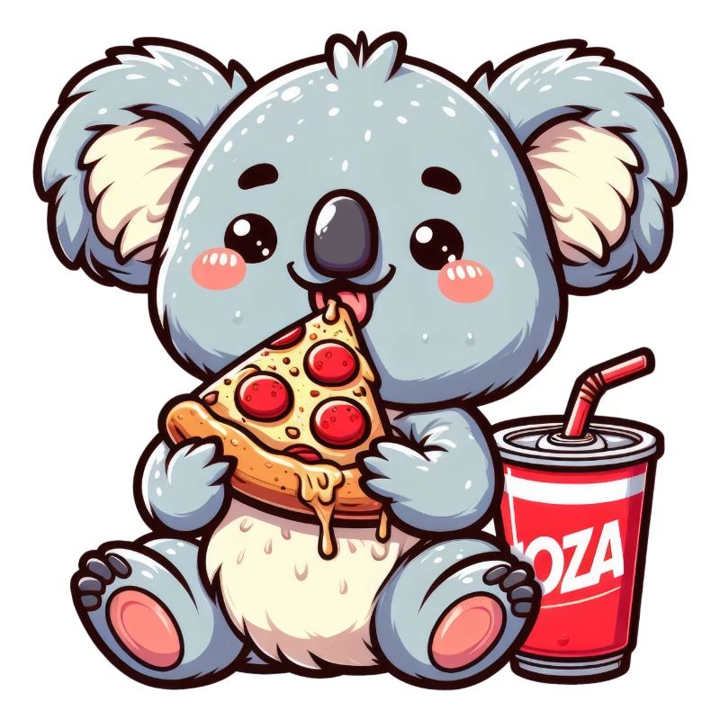 Cute Koala Bear Eats Pizza