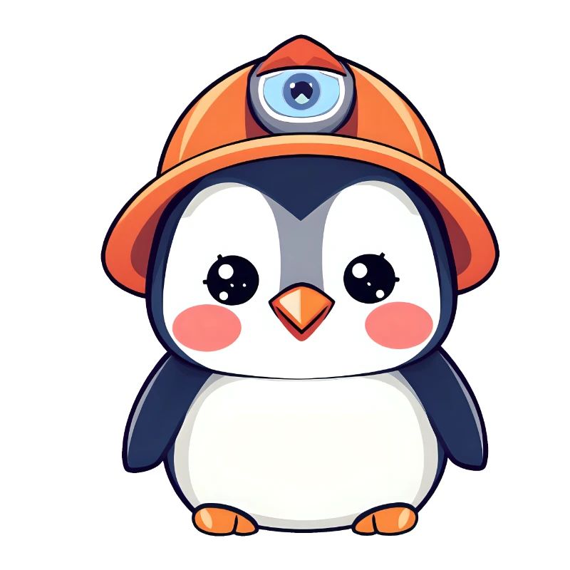Bautrupp-Pinguin mit orangefarbenem Schutzhelm