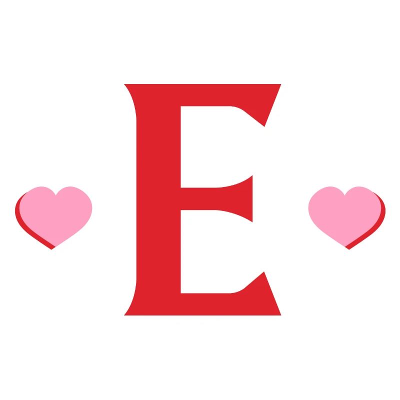 Letter e red hearts