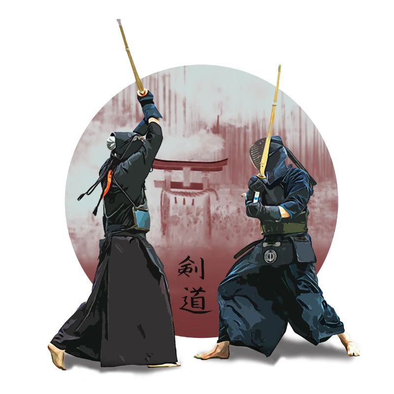 Combat à l’épée de Kendo japonais avec Torii
