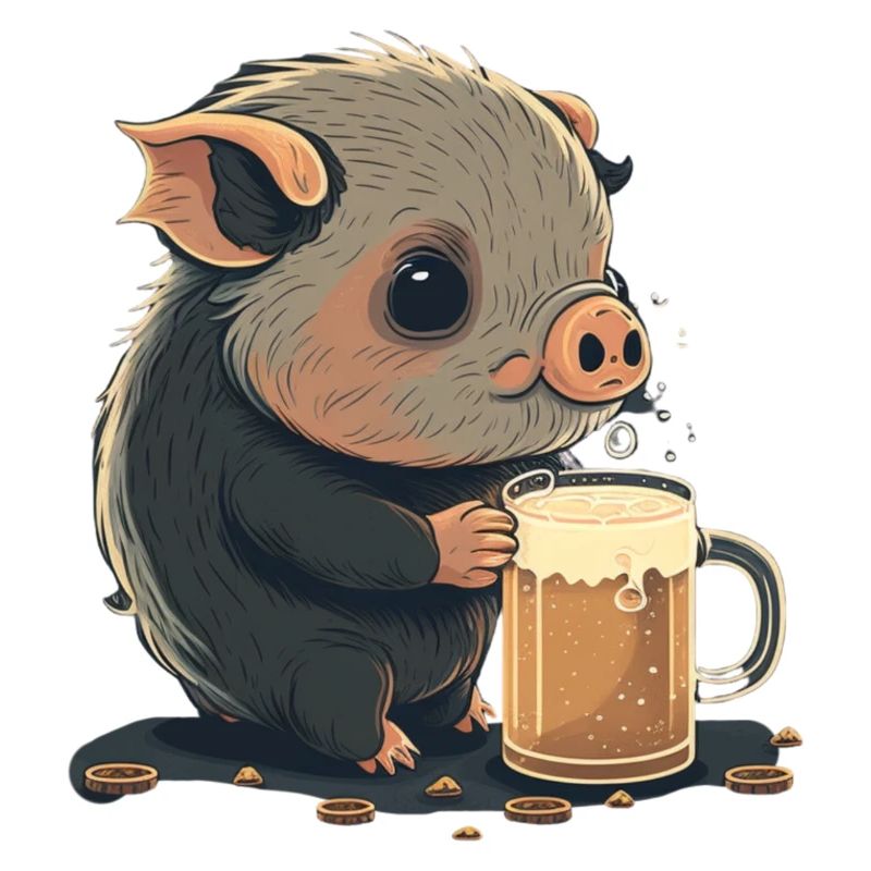 Cute pig drinks a big beer
