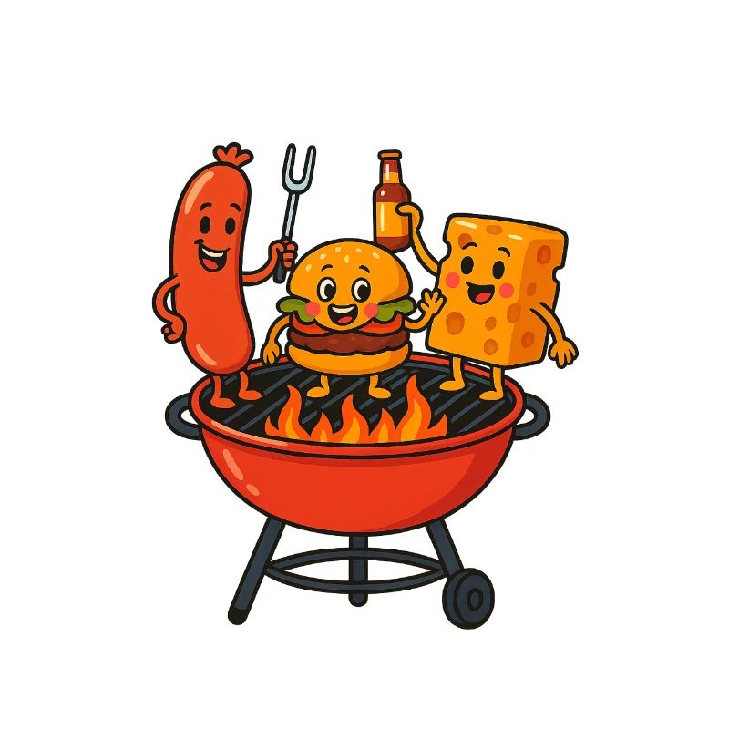 Grill Bratwurst Cheese Burger Fire Party Fork