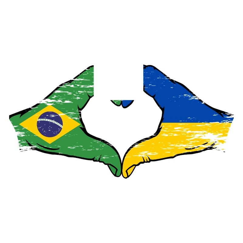 Brésil Ukraine Drapeau Mains Coeur Forme Utilisé