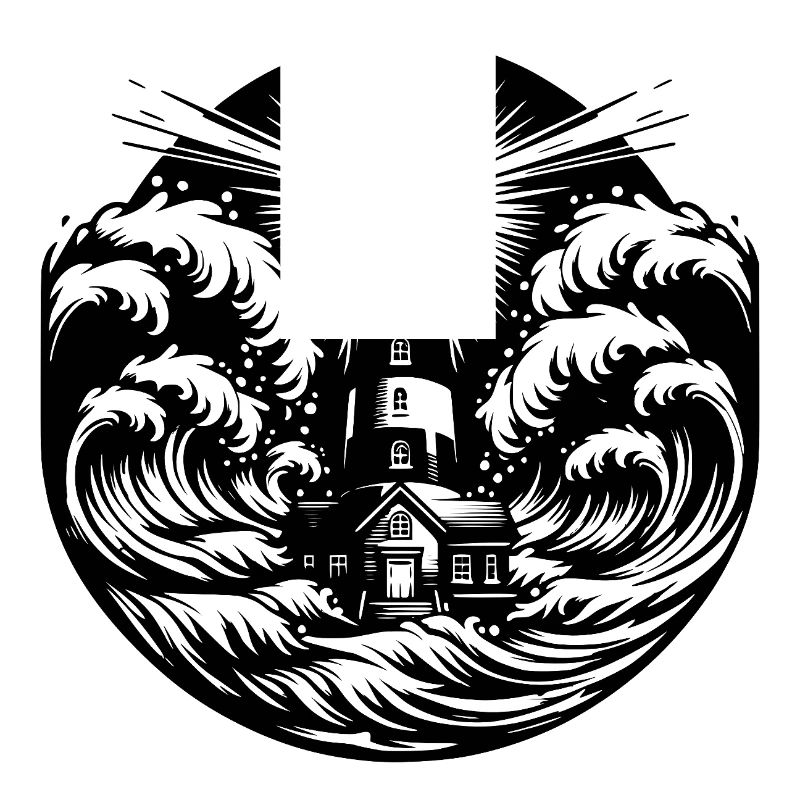 Phare côtier rayé dans une mer agitée