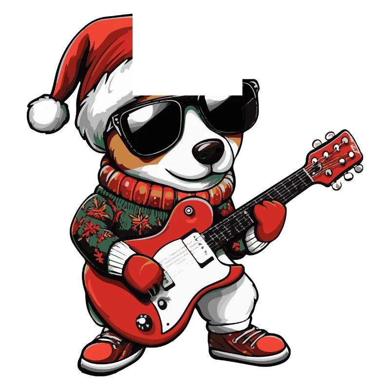 Jack Russel Terrier Chien Noël Rocker Gitarr