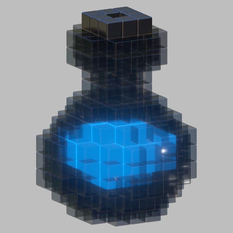 Conception 3D Cube 3D Bouteille Noire & Potion Bleu Océan