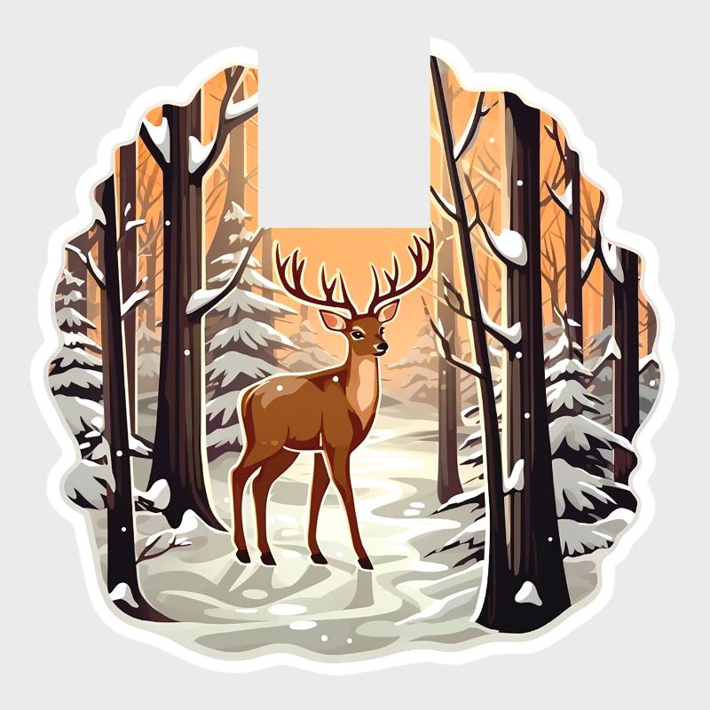 Cerfs dans la forêt enneigée