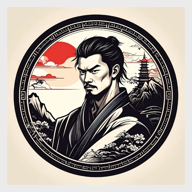 Samurai in circle frame sunset