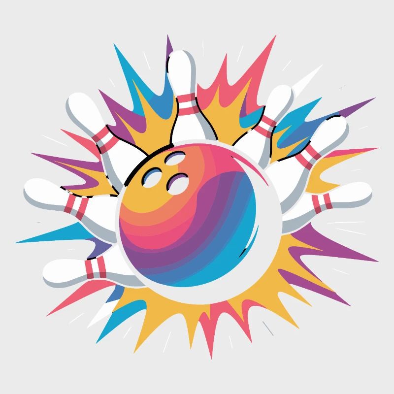 Frappe de boule de bowling avec explosion colorée et quilles
