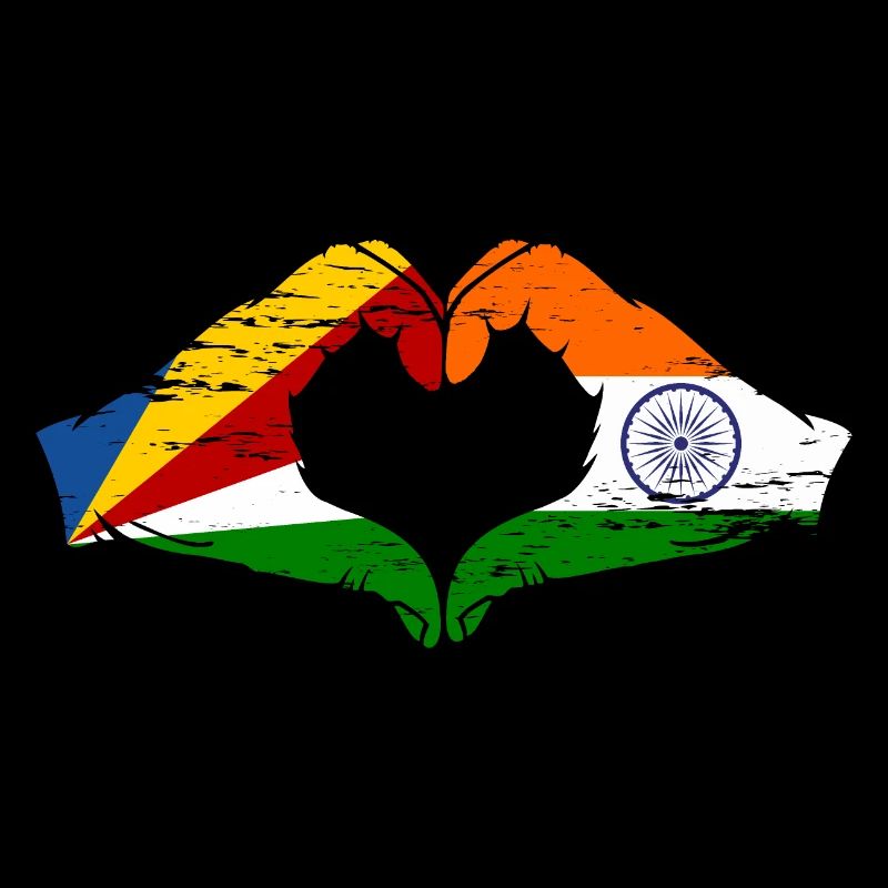 Seychelles Inde drapeau mains forme de coeur utilisé