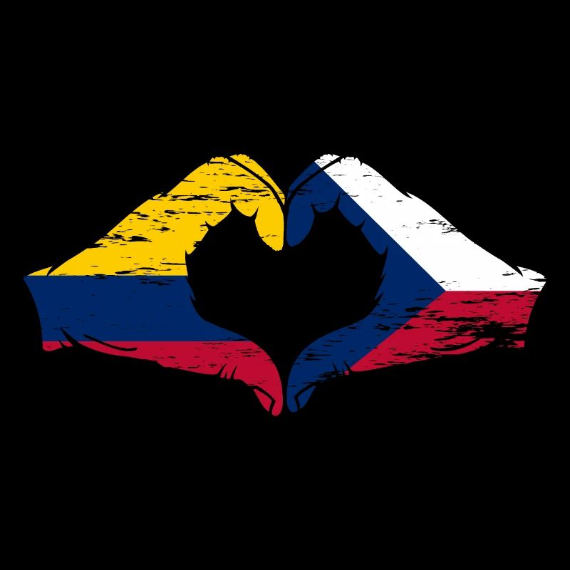 Colombie République tchèque drapeau mains forme de coeur utilisé